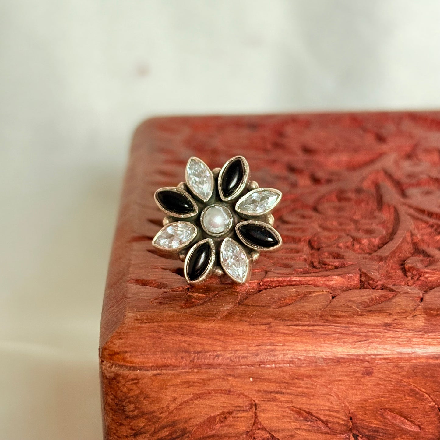 Black & White Bloom Sterling Silver Statement Ring