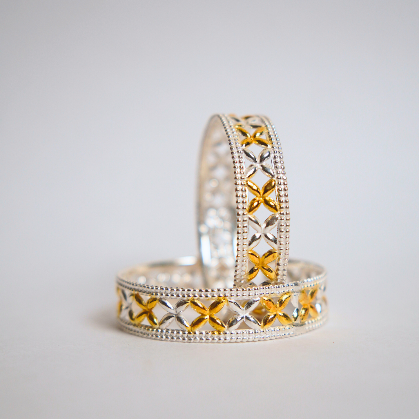 Saaj Leaf Cross Gold Plated Silver Bangle