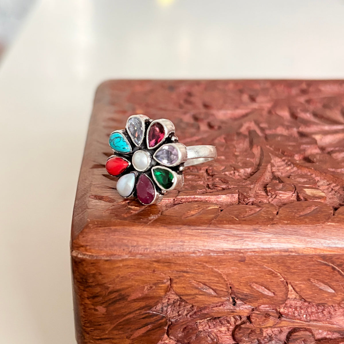 Viral Navratan Silver Ring