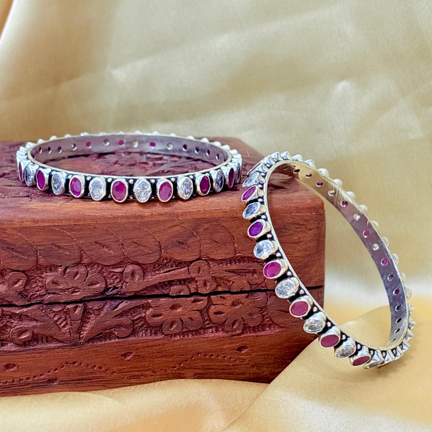 Ruby Oval Shape Silver Bangle