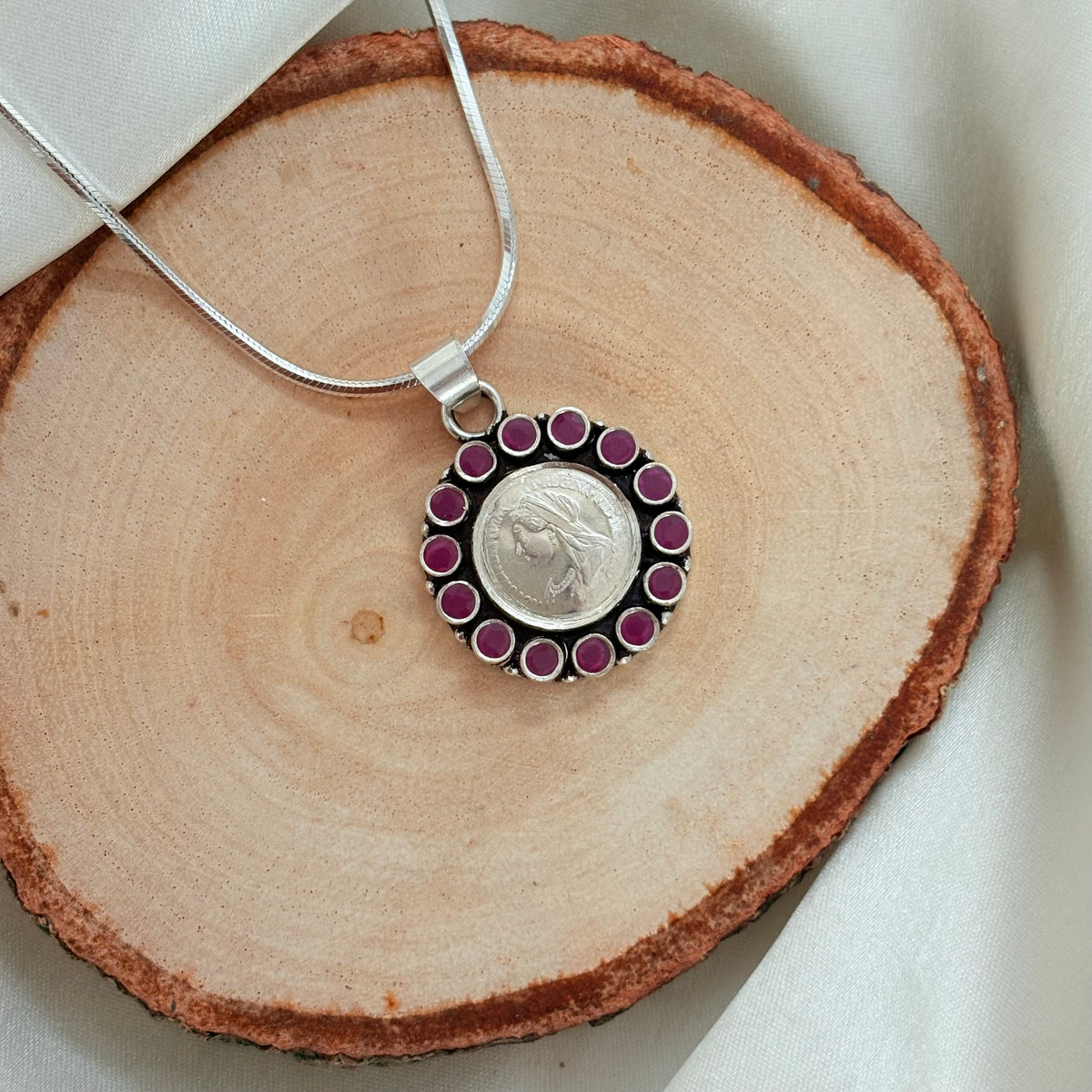 Ruby Silver Coin Silver Pendant
