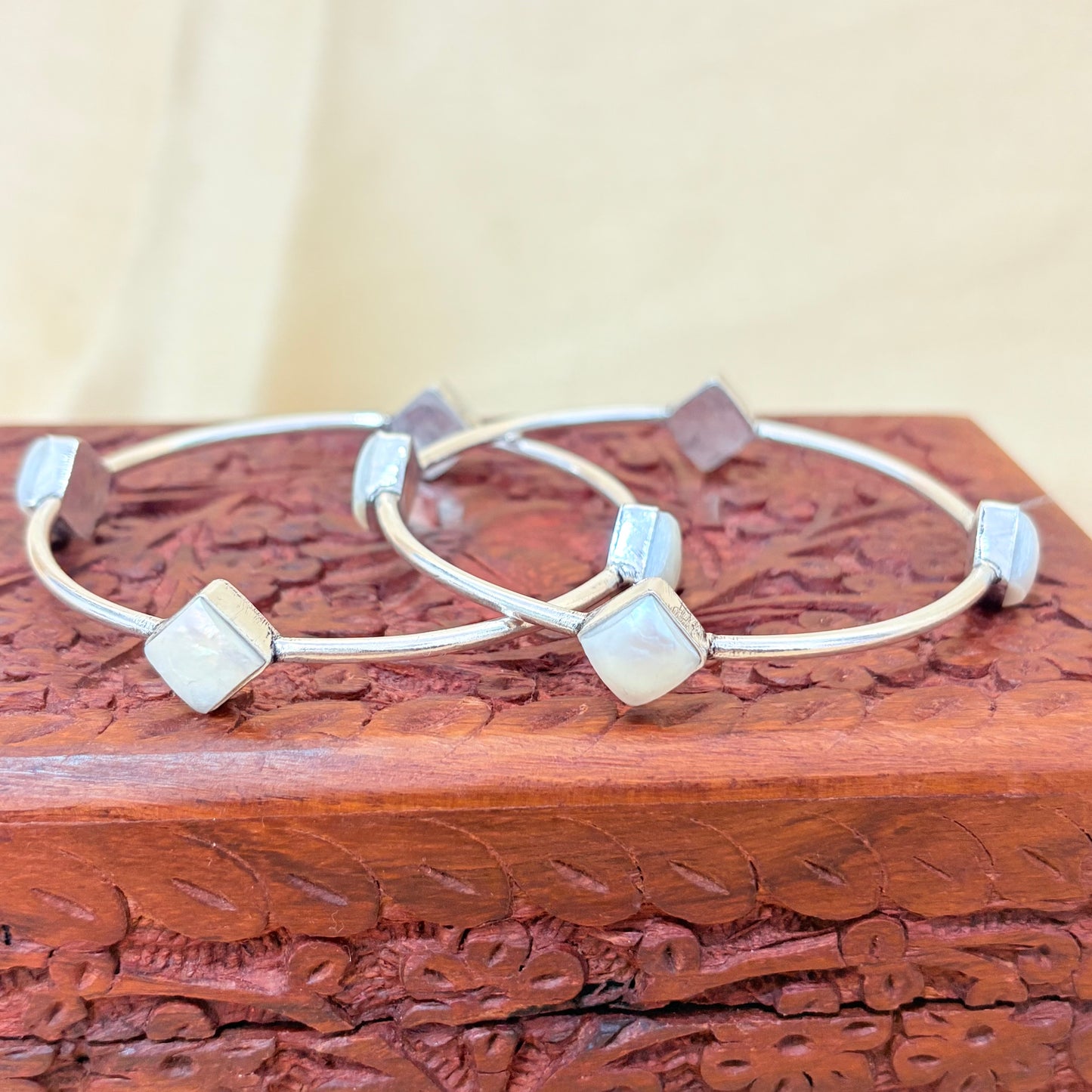 Square Shaped Silver Bange For Women
