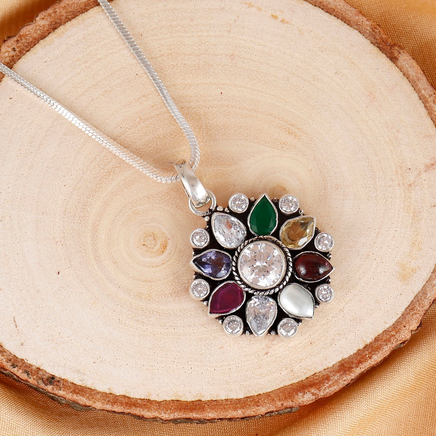 Navratan Silver Eternal Necklace
