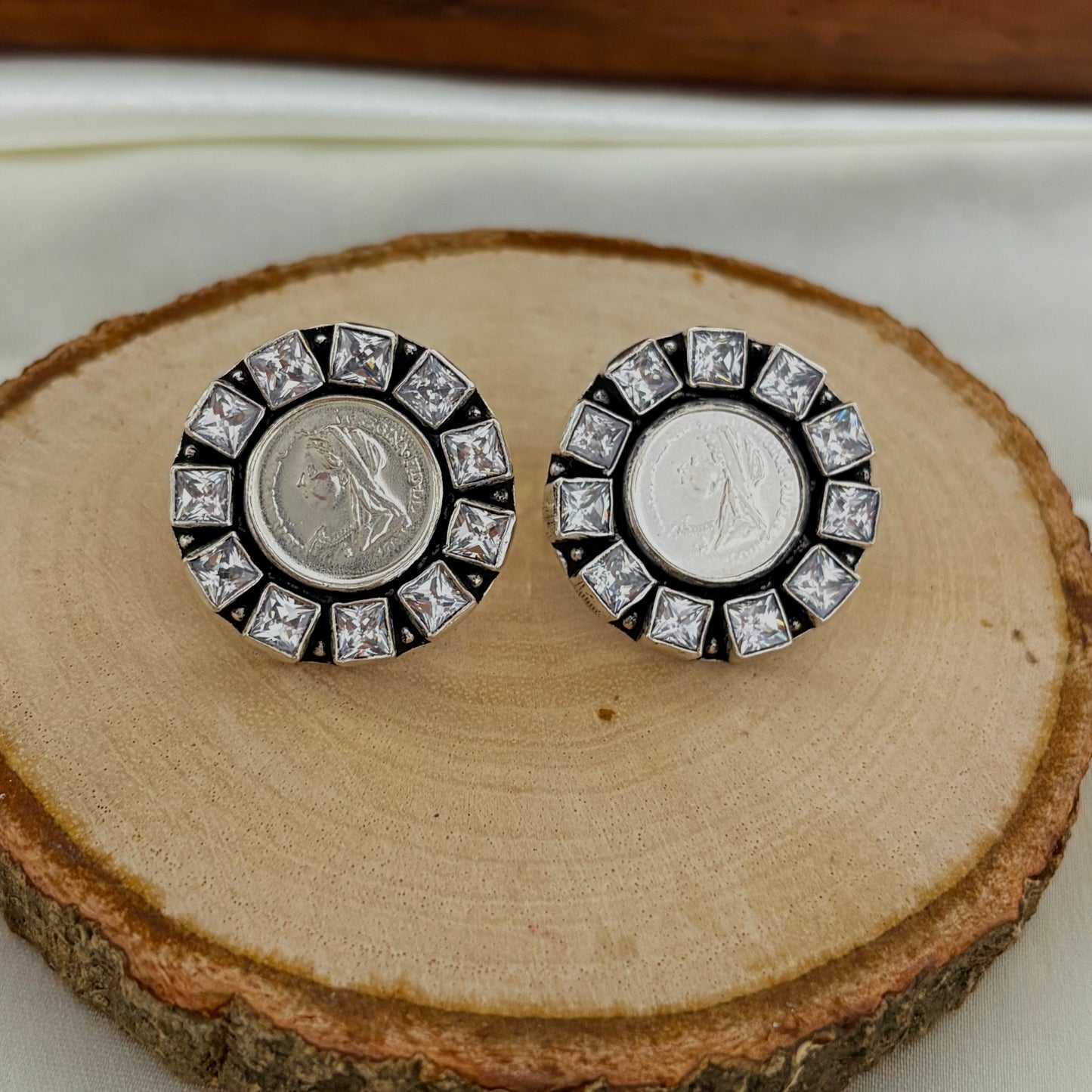 Jashn-e-Rang Silver Coin Stud Earring