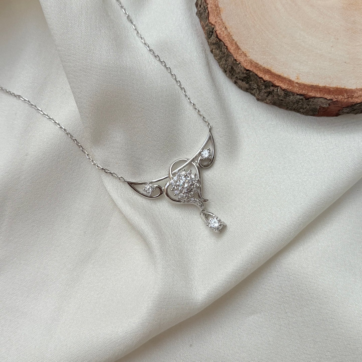 Minimal Crystal Swirl Drop Silver Necklace