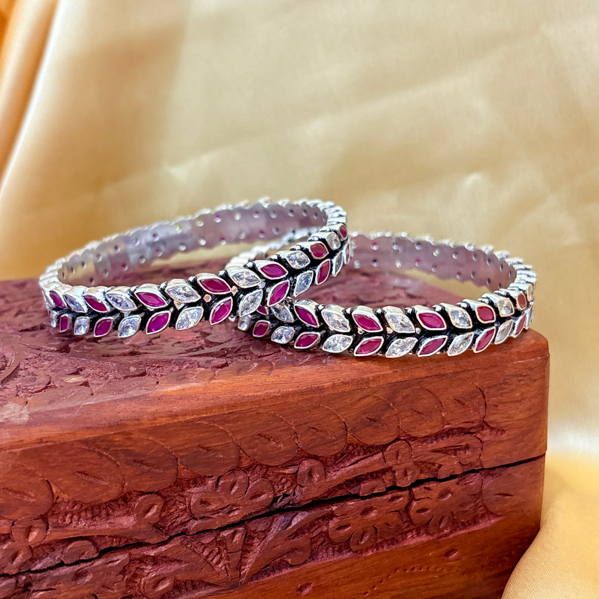 Silver Ruby Shimmering Marquise Bangle