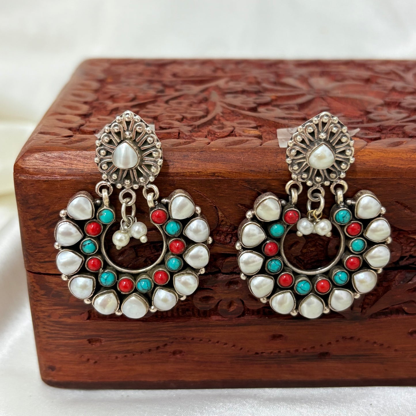 Heritage Silver Pearl Chandbali Jhumkas
