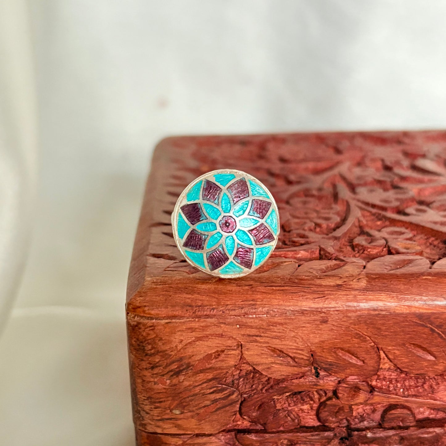 Floral Mandala 925 Sterling Silver Enamel Ring