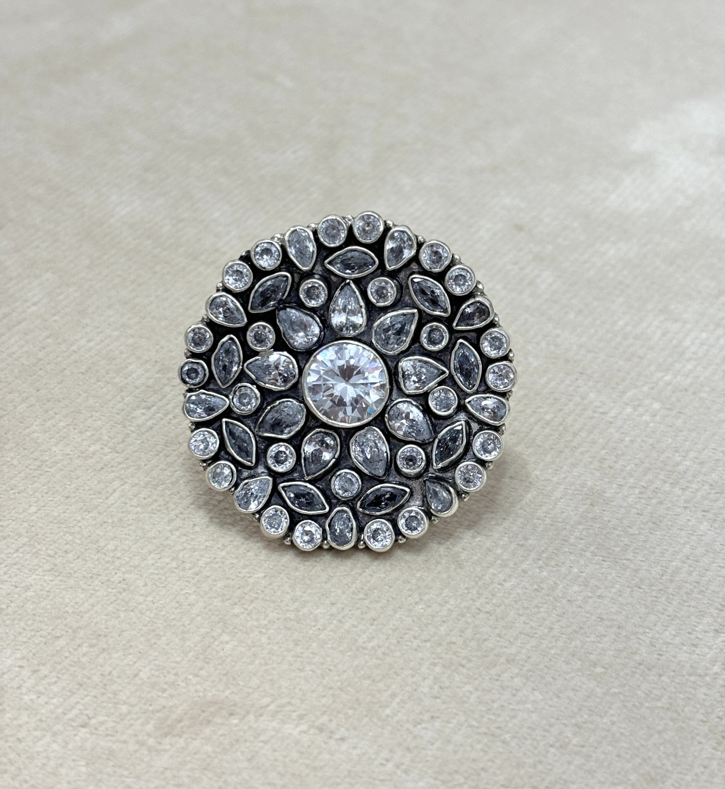 Festive White Gemstone Silver Ring