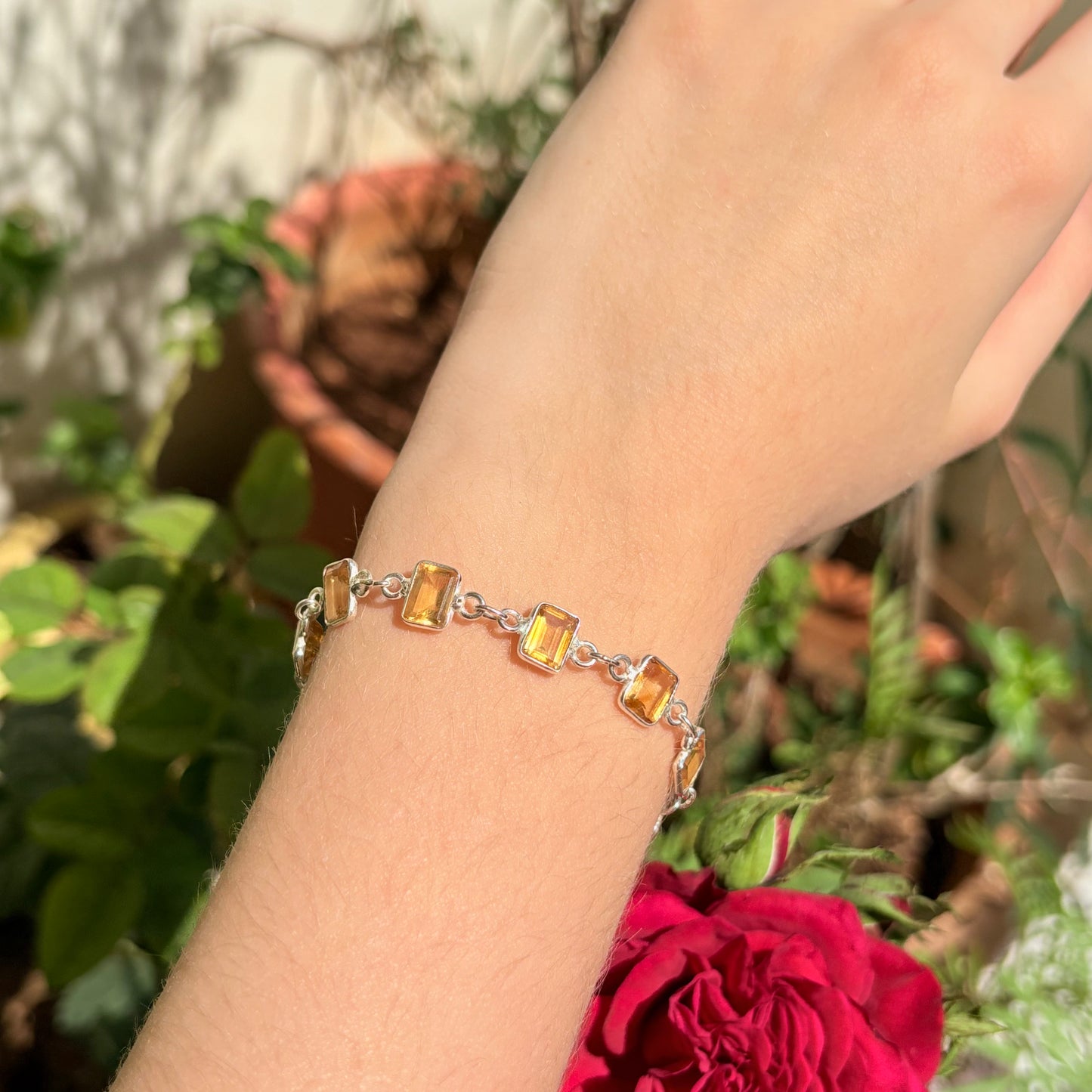 Minimalist 925 Sterling Silver Natural Citrine Bracelet