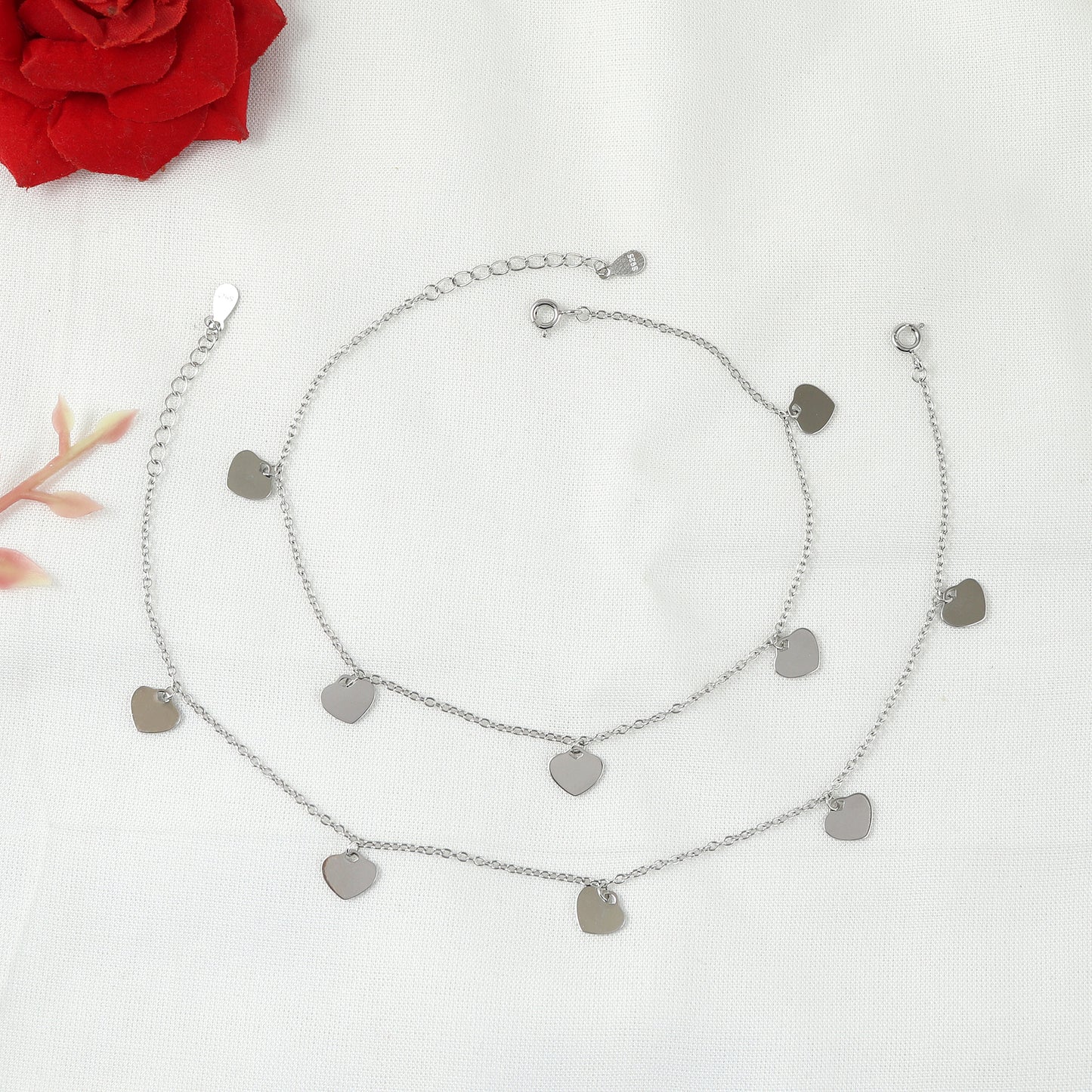 Everyday Wear Silver Heart Charm Anklet