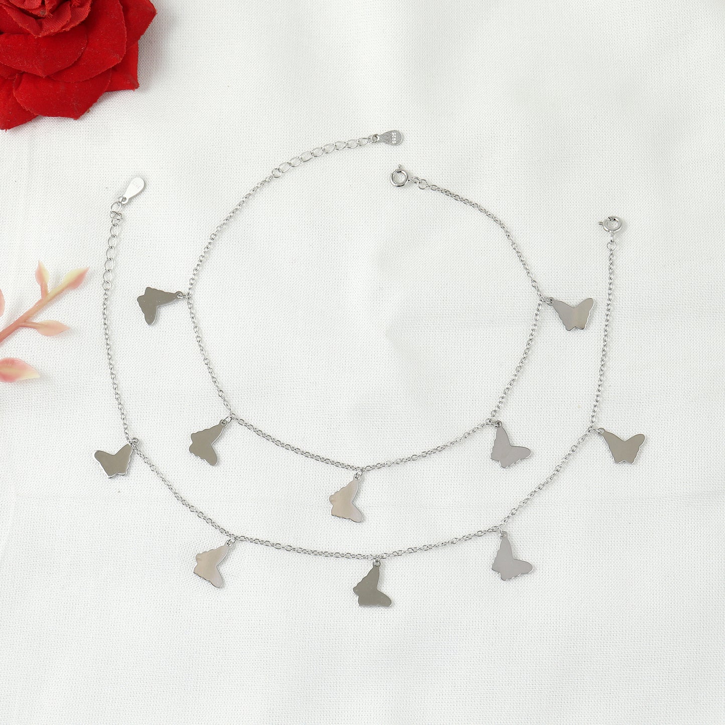 Silver Butterfly Minimilist Charm Anklet