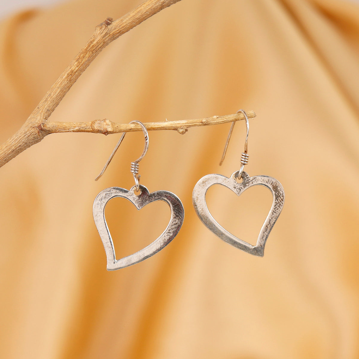 Hollow Heart Silver Dangles