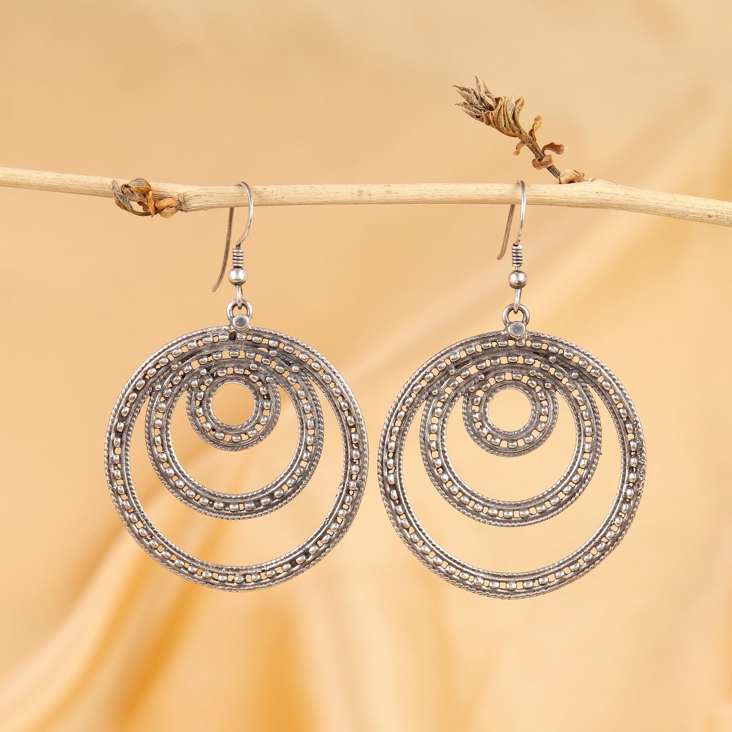Modern Heritage Circle Silver Earrings