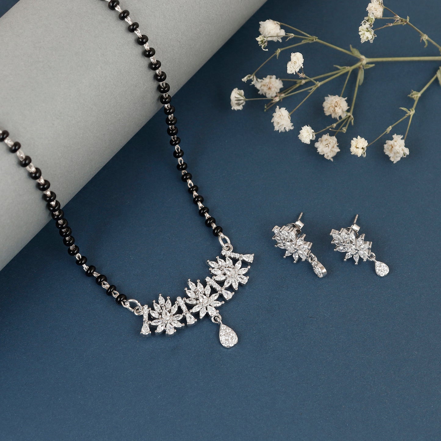 Sterling Silver Majestic Petal Cluster Mangalsutra Set