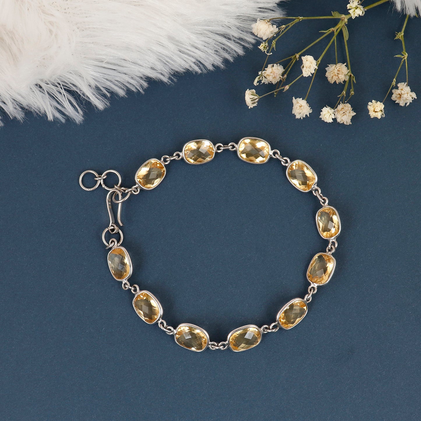 Citrine Midnight Blossom Silver Bracelet