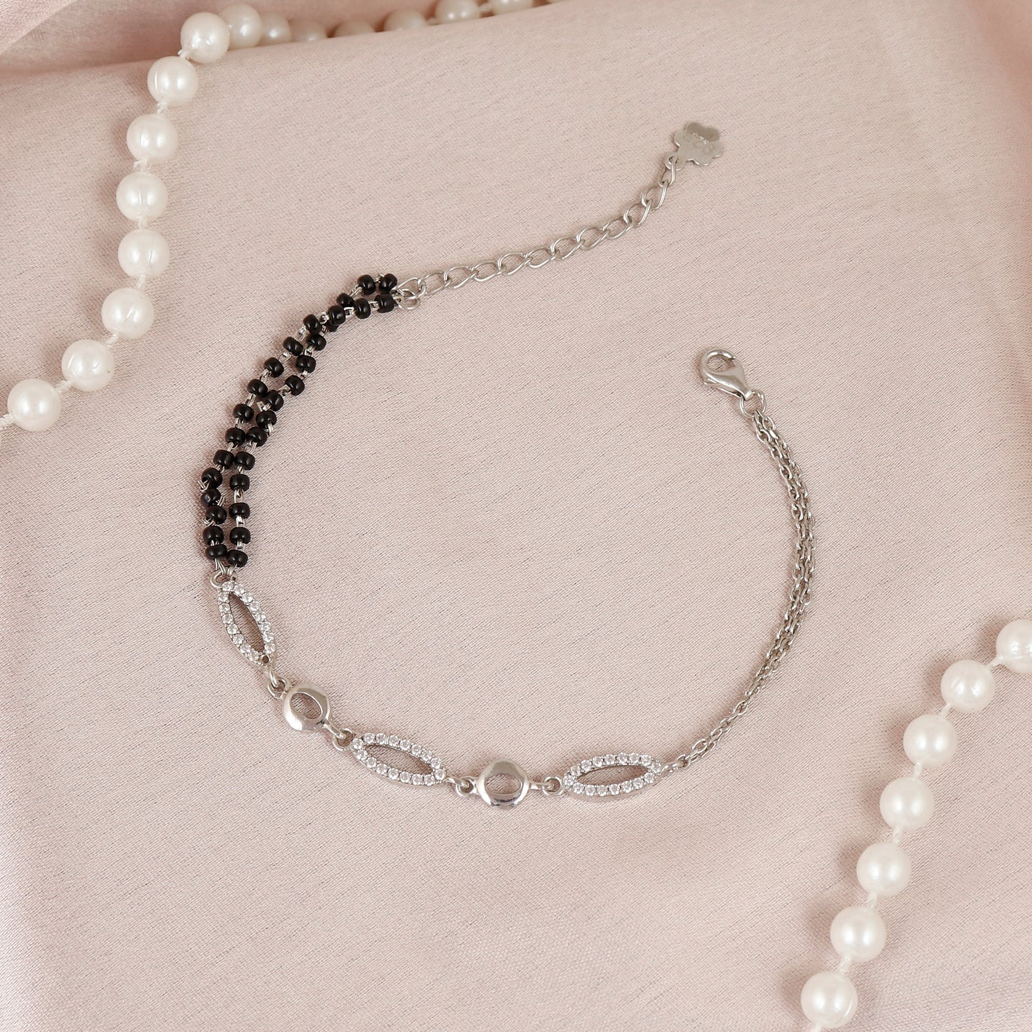 Tulip Charm Silver Mangalsutra Bracelet