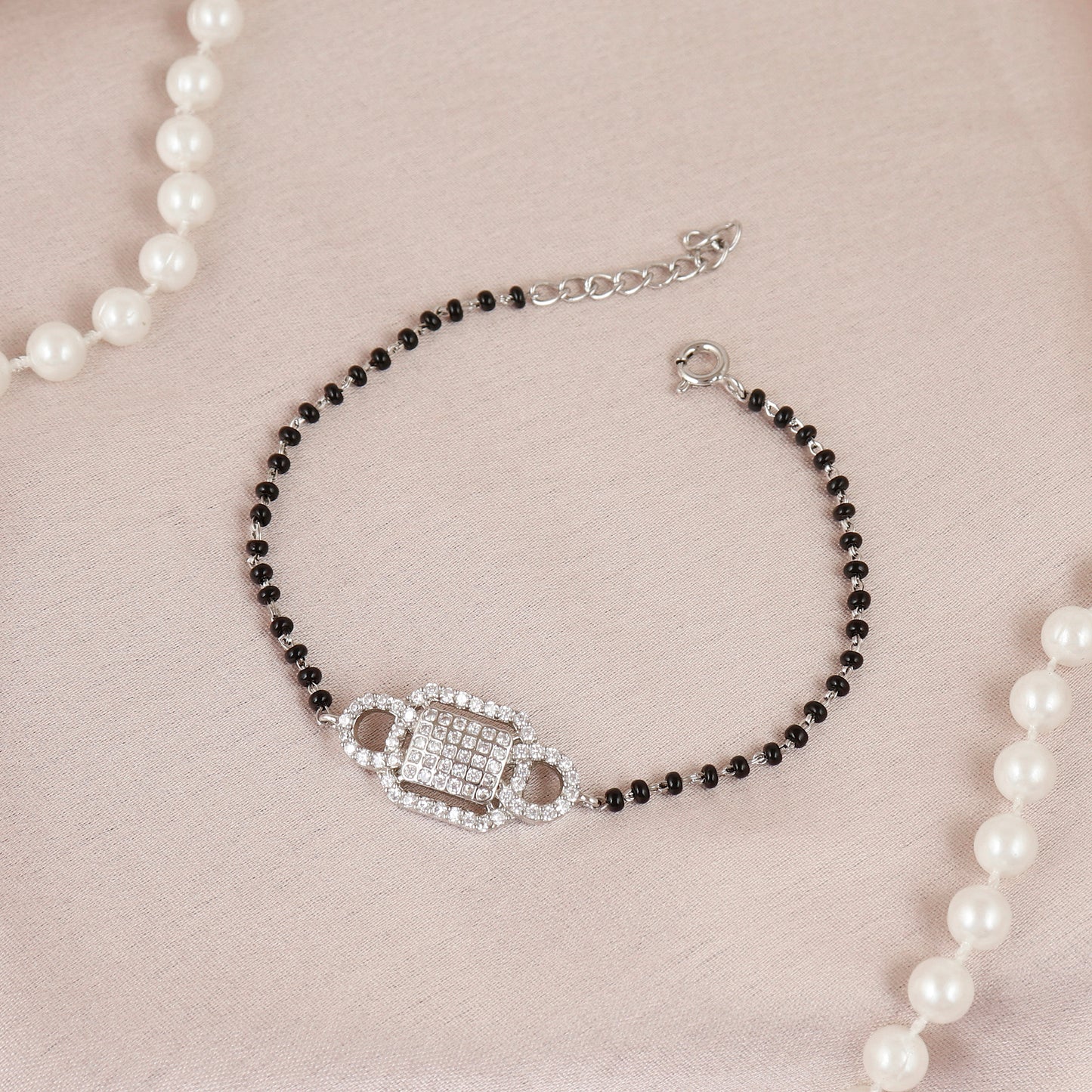 Ornate Halo Cushion CZ Mangalsutra Bracelet
