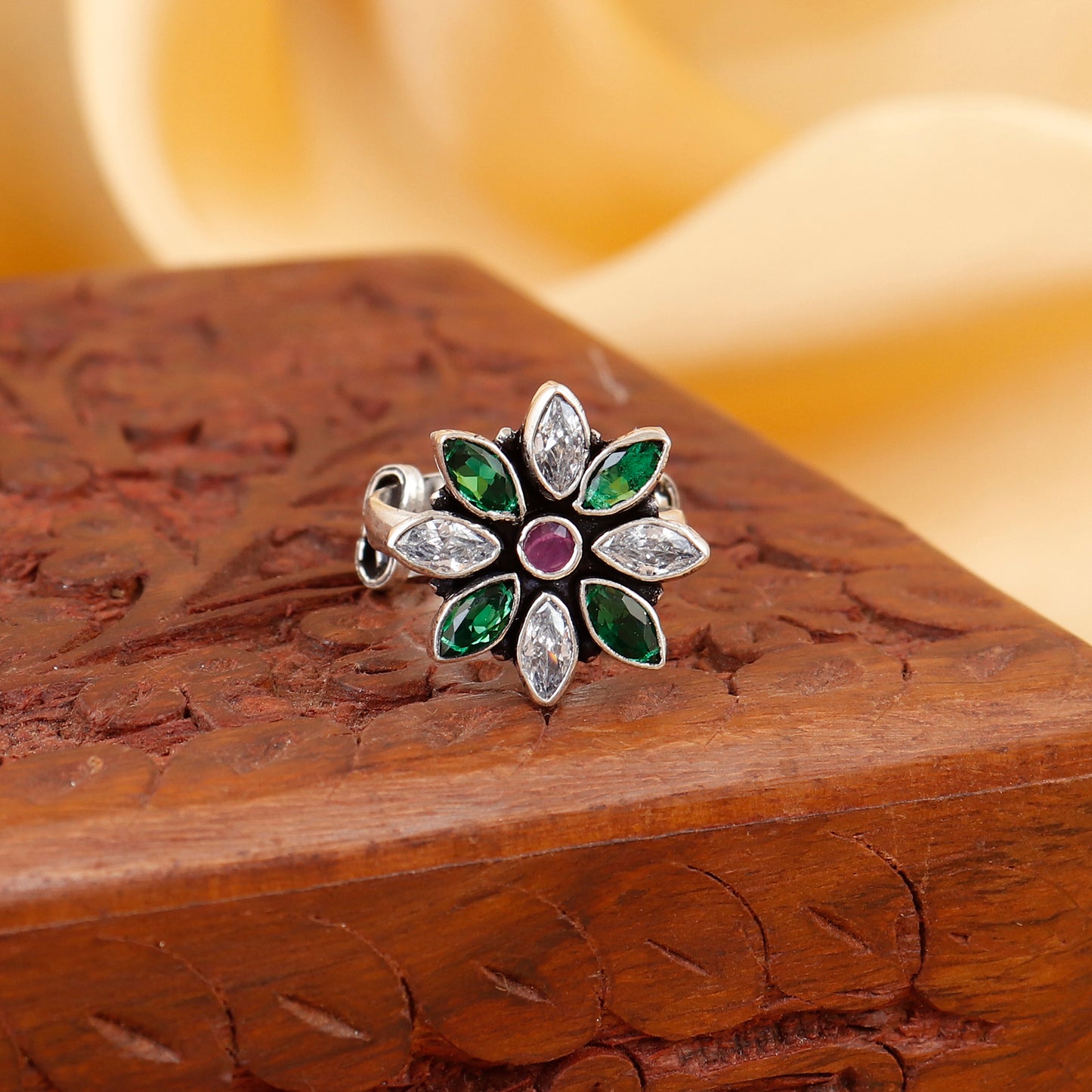 Multicolor Marquise Silver Ring