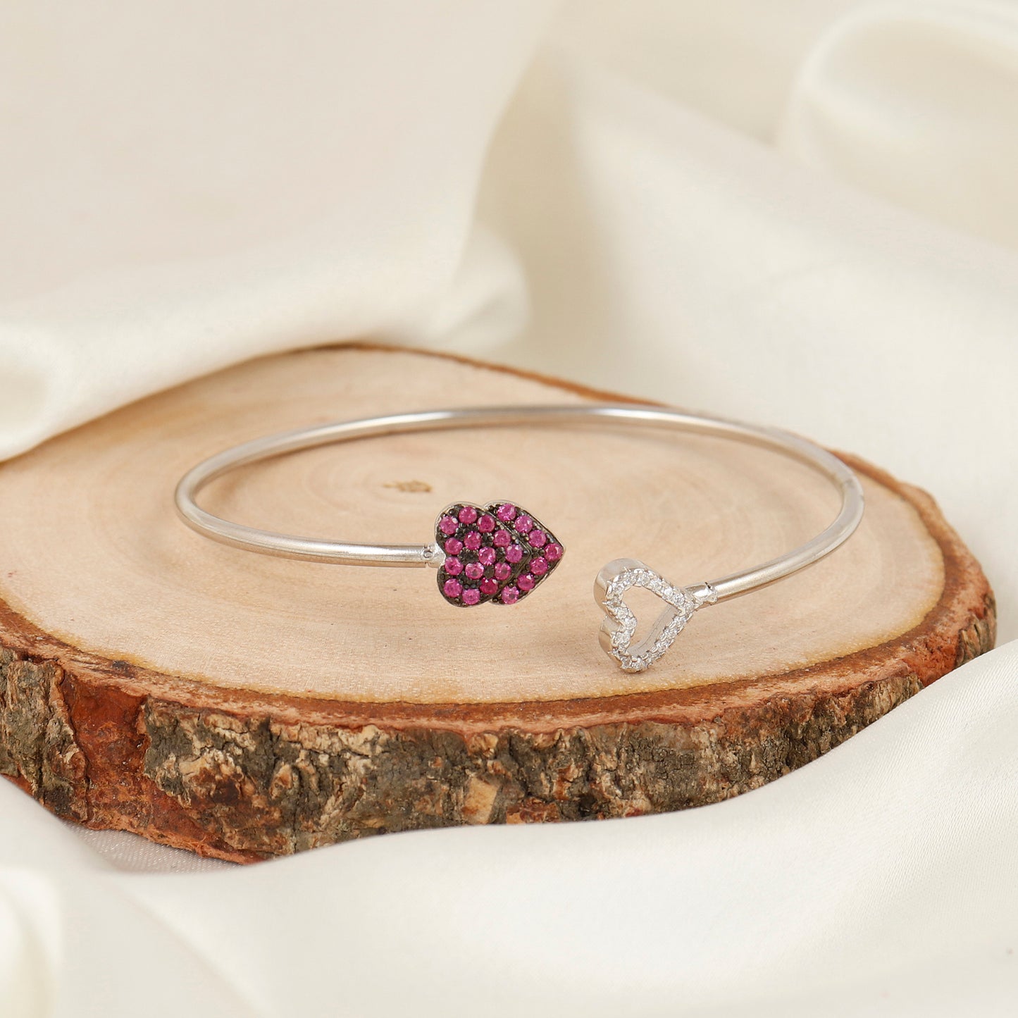 Twin Hearts Silver Kada