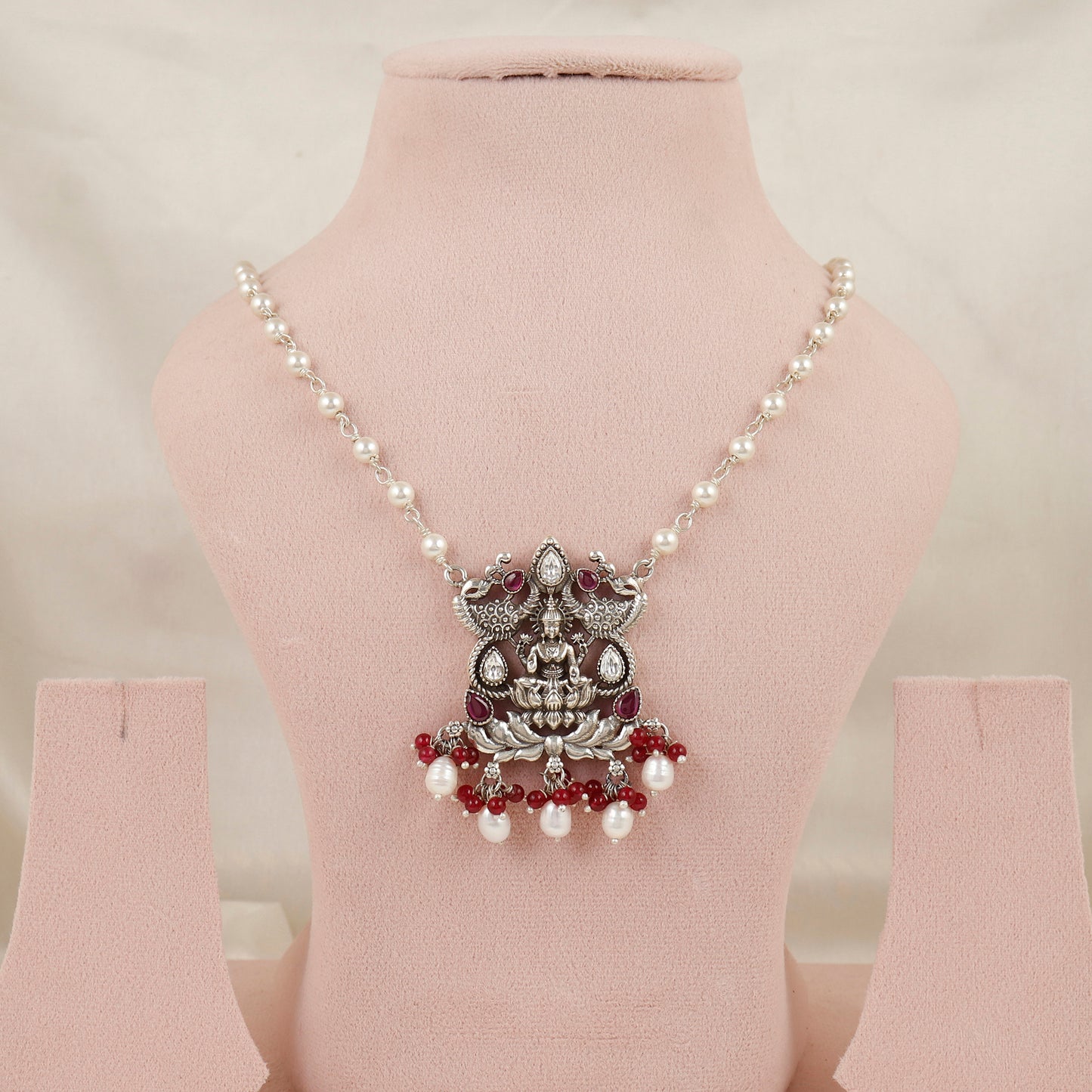 Devi Lakshmi Roopam Haram Oxidized Silver Pendant