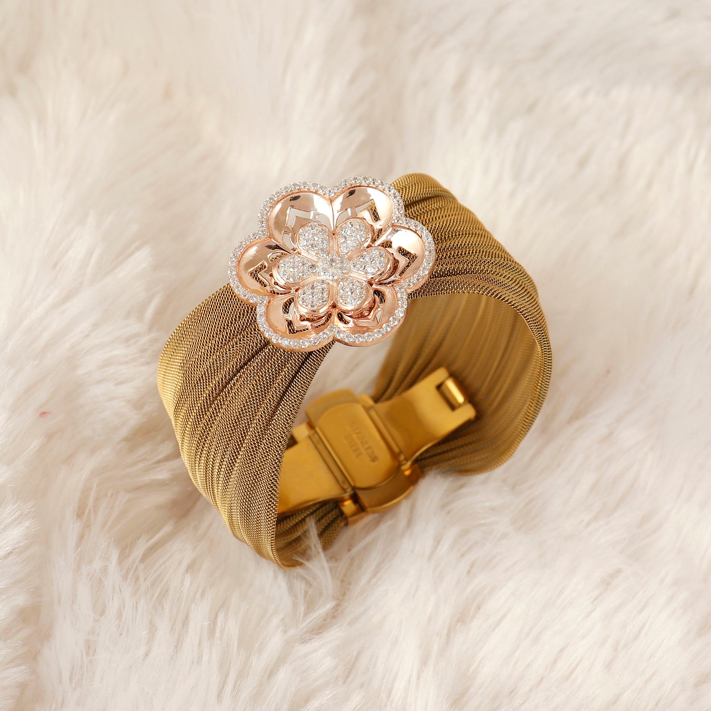 Golden Bloom Silver Hand Cuff