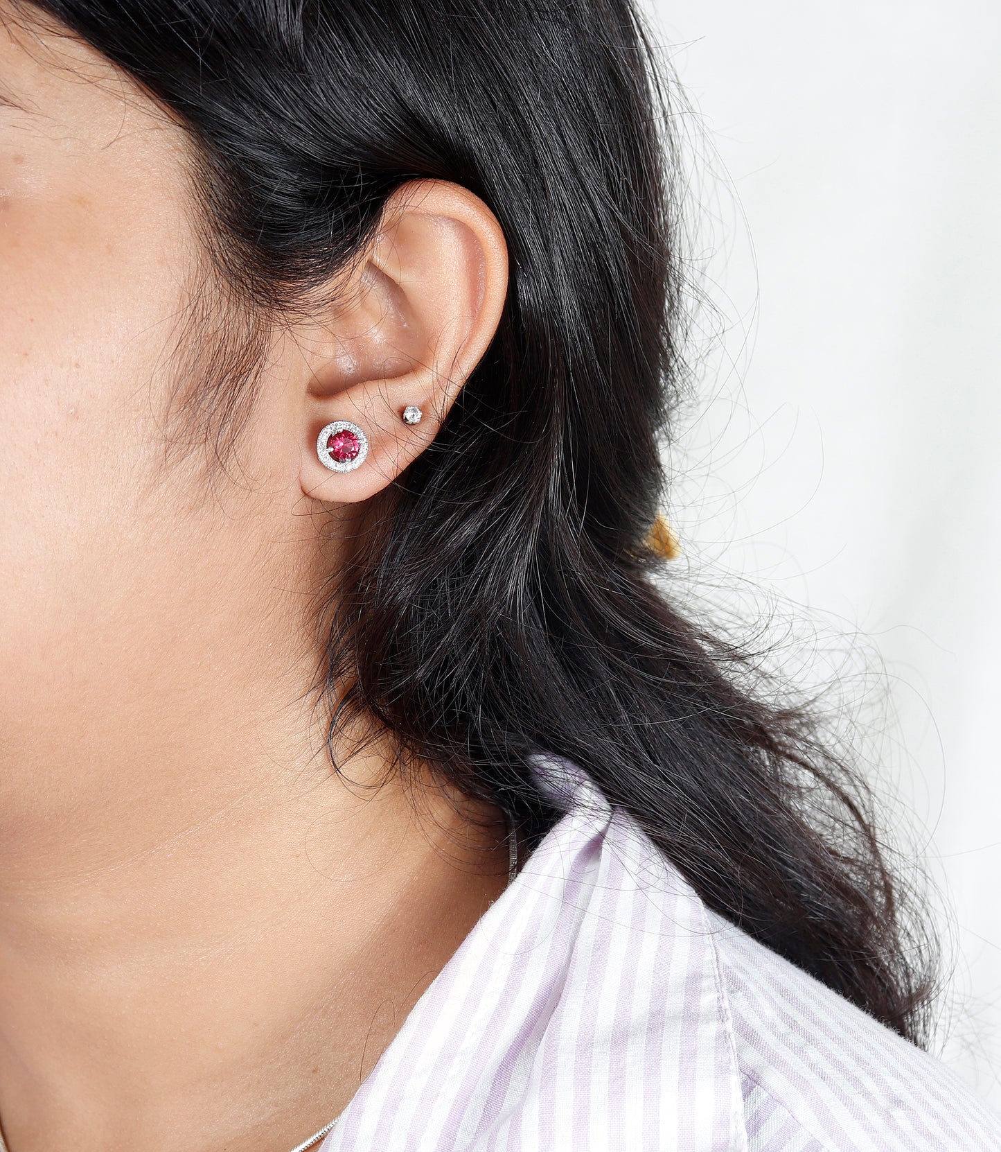 Ruby Crystal Accent Silver Earrings
