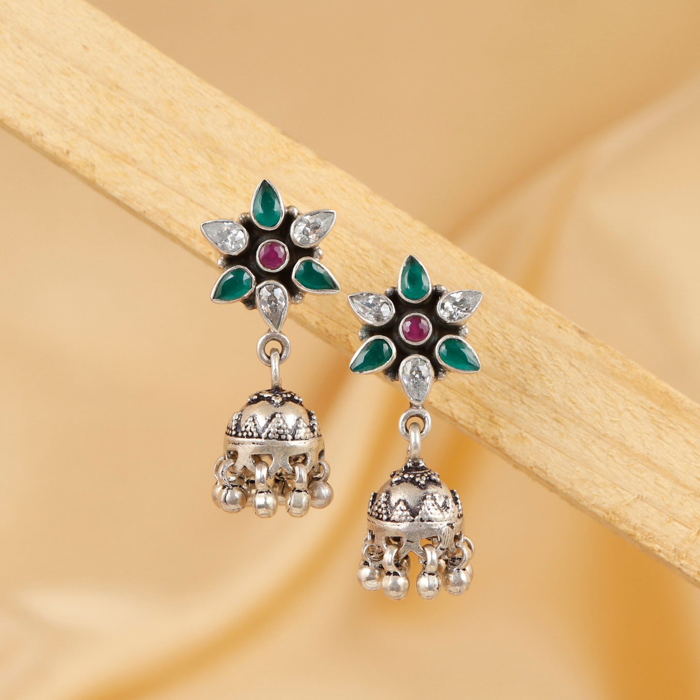 Gulnaar Bloom Oxidized Silver Jhumki Earrings