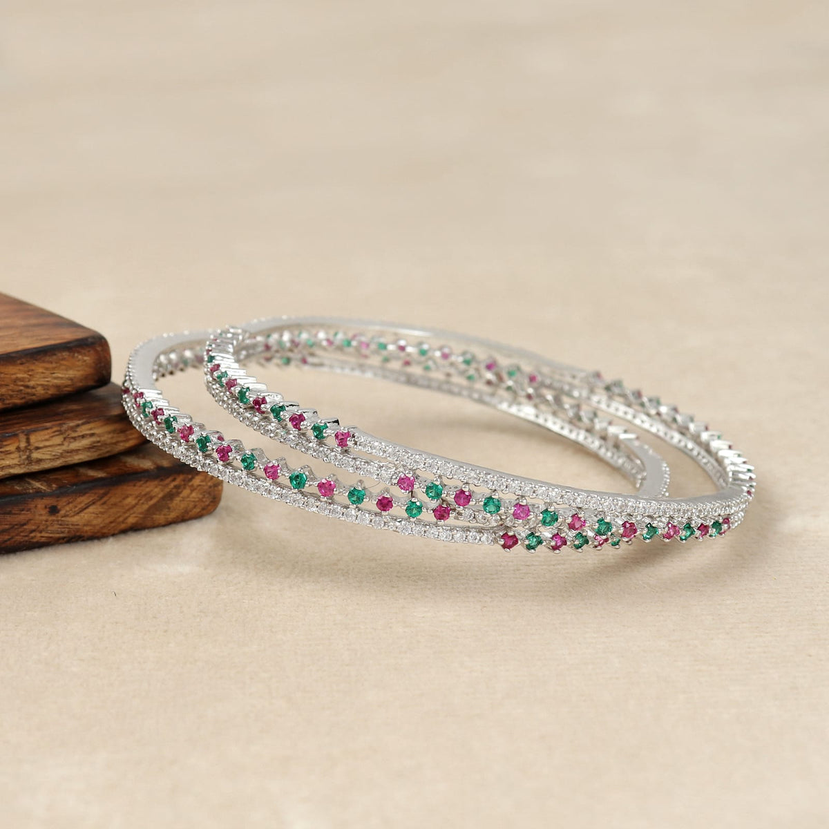 Elegant Diamond Look Silver Bangle