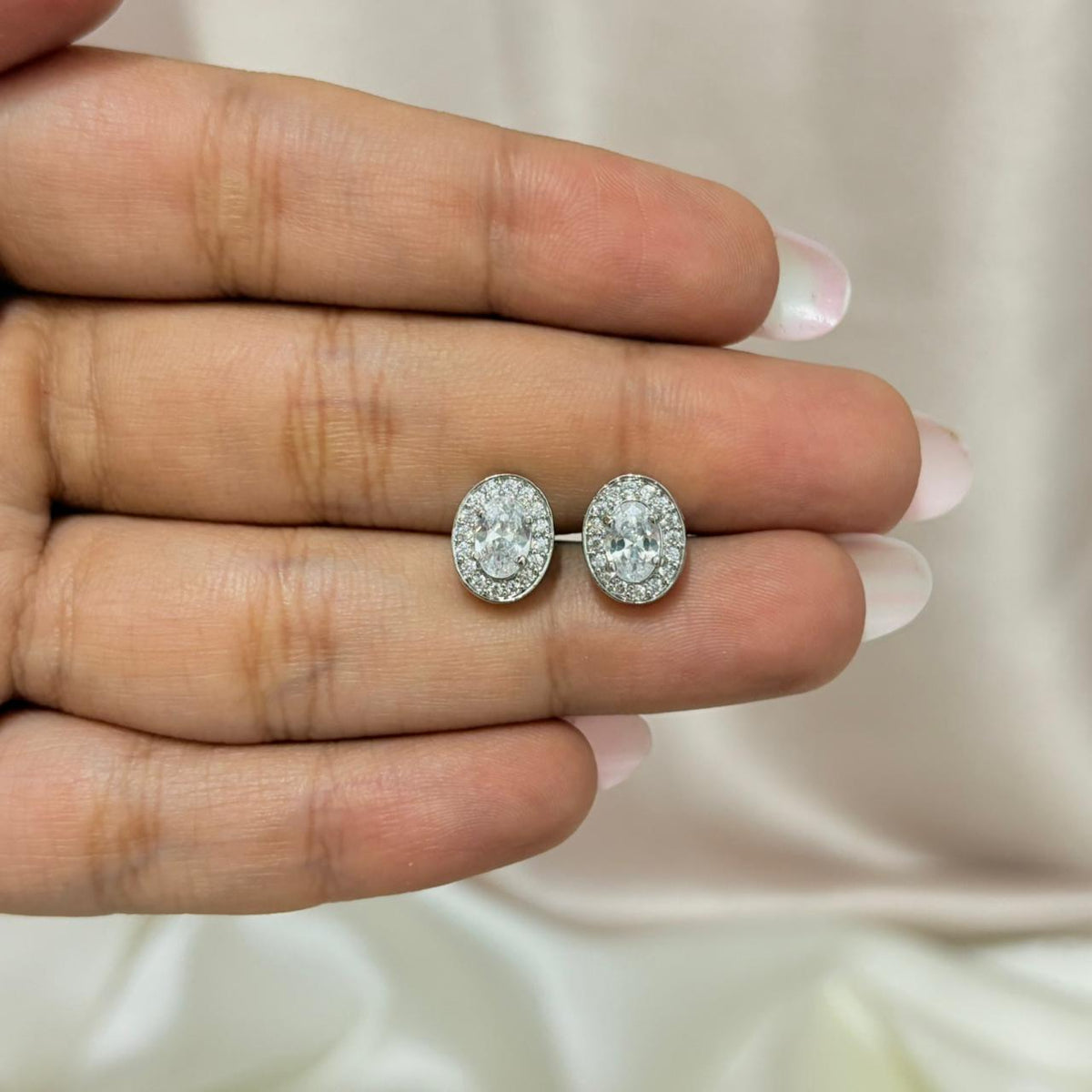 Minimalist Oval Solitaire Silver Studs