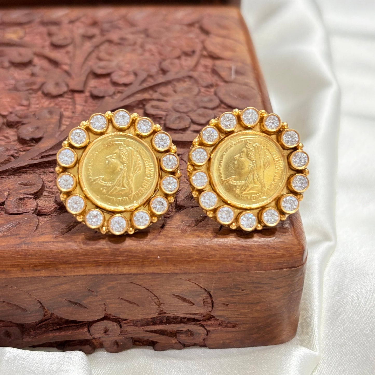 Empress Gold Plated Silver Coin Earring