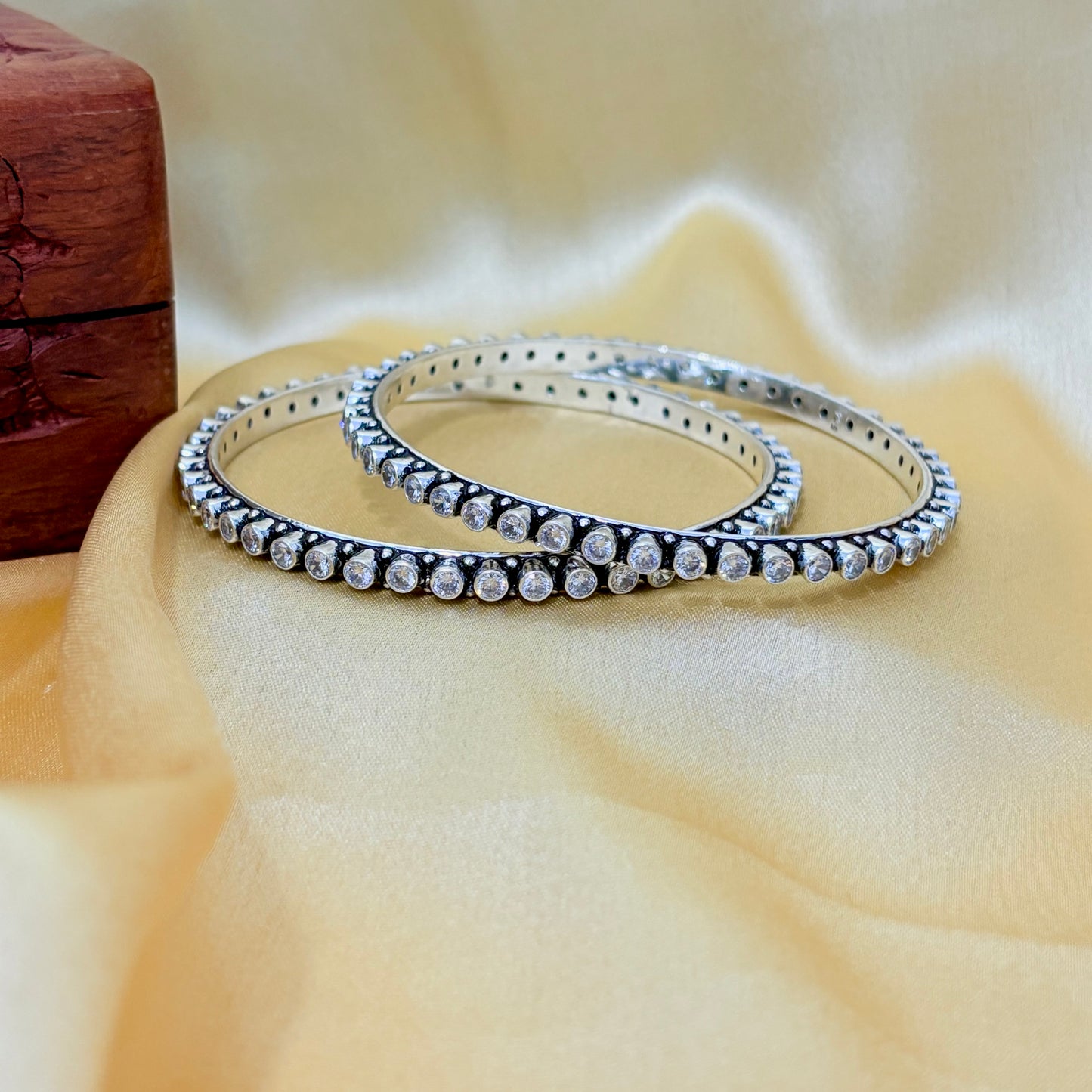 Diamond Look Gemstone Silver Bangle