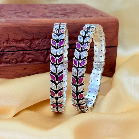 Silver Ruby Shimmering Marquise Bangle