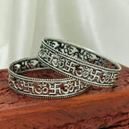 Shubh Swastik Divine Om Engraved Silver Bangle