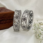 Lotus Grace Oxidized Silver Bangle