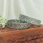 925 Silver Petals Oxidized Silver Bangle
