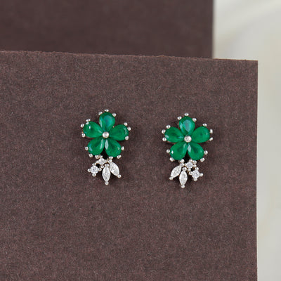 Emerald Bloom Charm Silver Earring