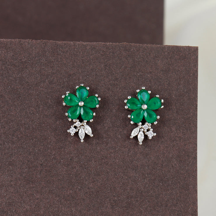 Emerald Bloom Charm Silver Earring