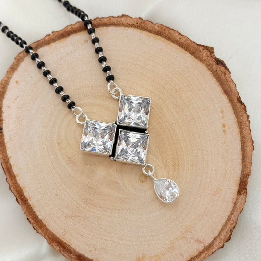 Triple Square Sparkle Silver Mangalsutra