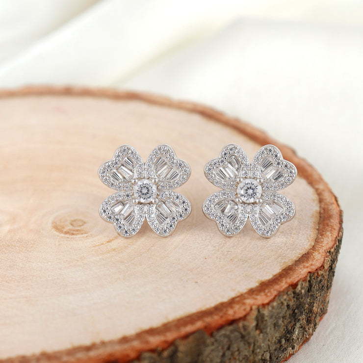 Silver Floral Heart Studs