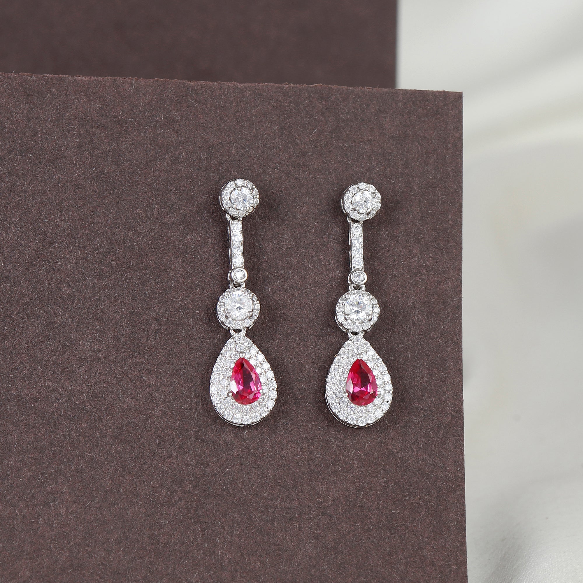 Ruby Dewdrop Silver Earring