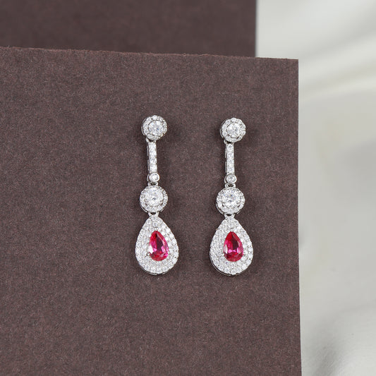 Ruby Dewdrop Silver Earring