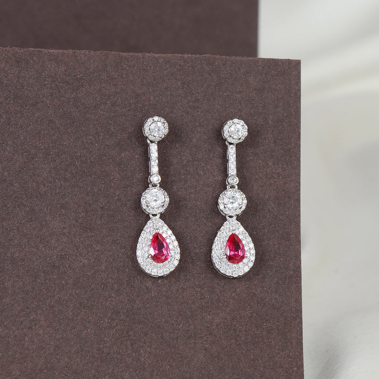 Ruby Dewdrop Silver Earring