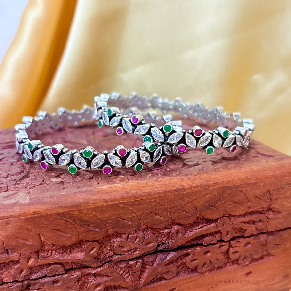 Marquise Multicolor Silver Bangle For Everyday