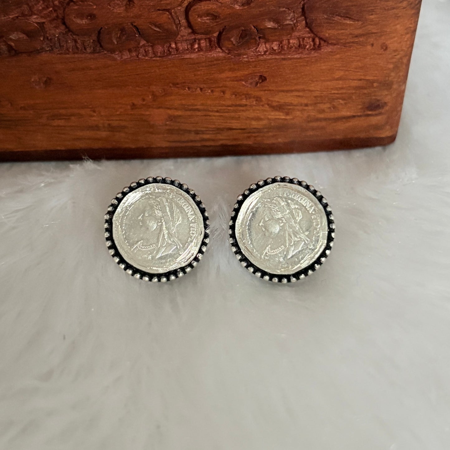 Rava Silver Coin Stud Earrings