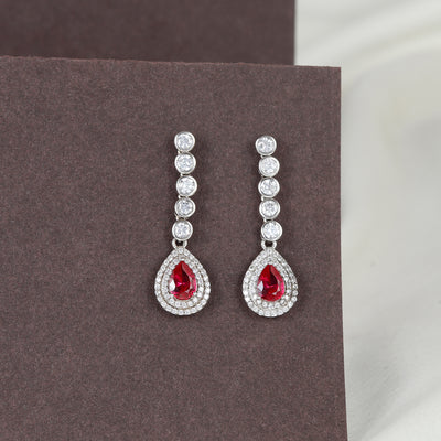 Pure Silver Ruby Spark Petal Earring