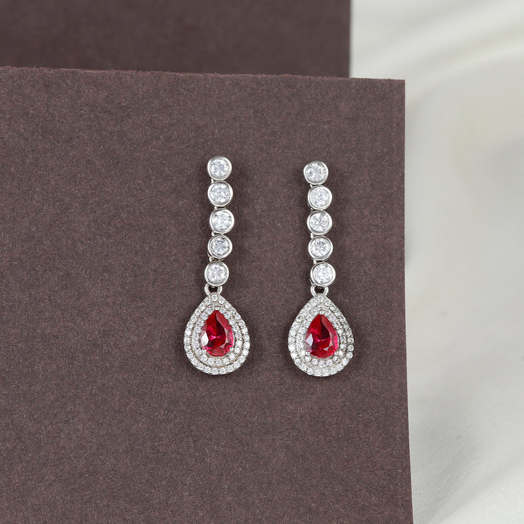 Pure Silver Ruby Spark Petal Earring