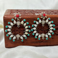 925 Silver Multi-Stone Turquoise and Coral Inlay Chandbalis