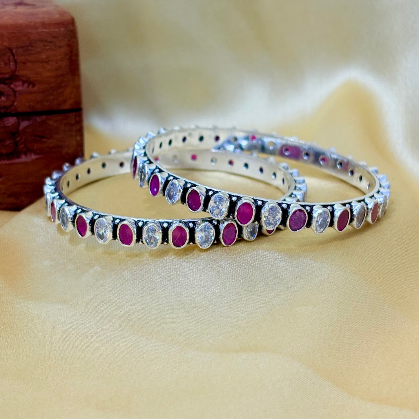 Ruby Oval Shape Silver Bangle