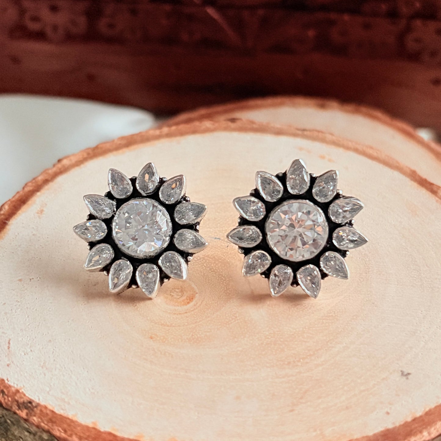 Bloom Zircon Halo Silver Earrings